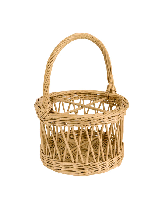 Vintage English Blonde Round Wicker Bottle Carrier Weston Table