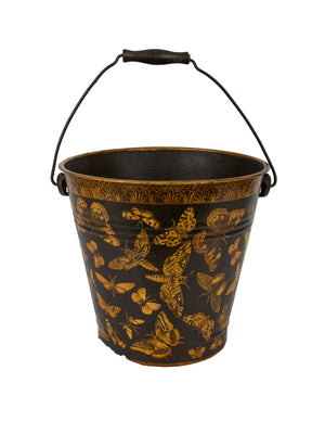  Vintage English Decoupage Black Butterfly Bucket Weston Table 