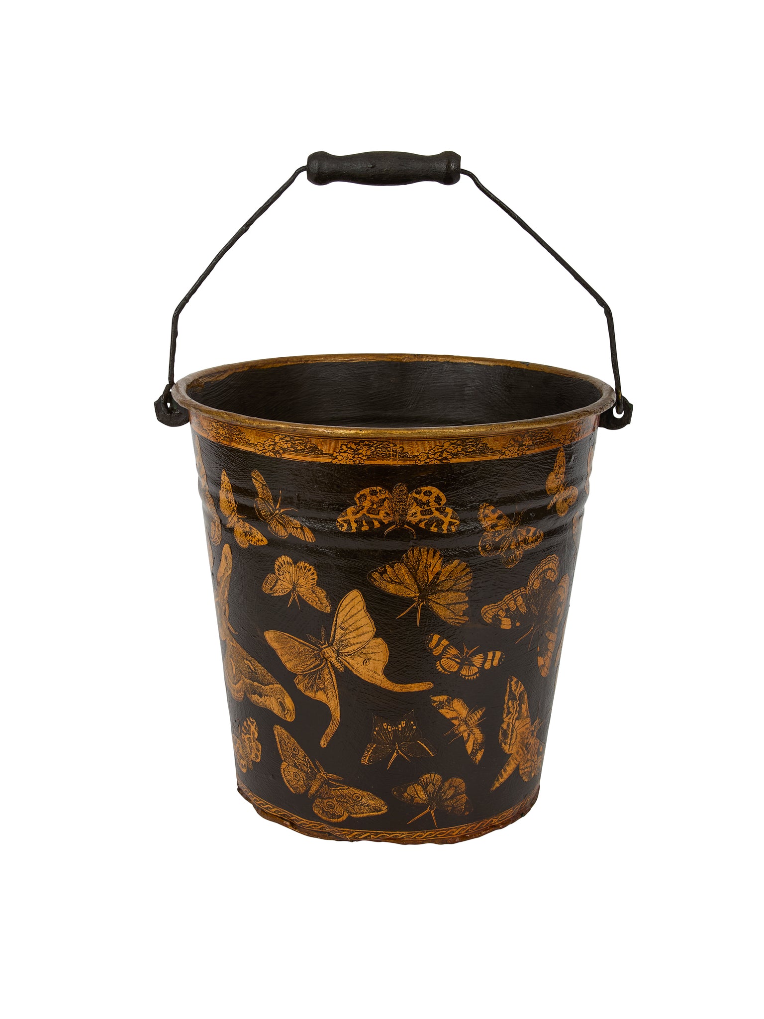 Vintage English Decoupage Black Butterfly Bucket Weston Table