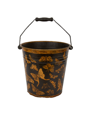 Vintage English Decoupage Black Butterfly Bucket Weston Table 