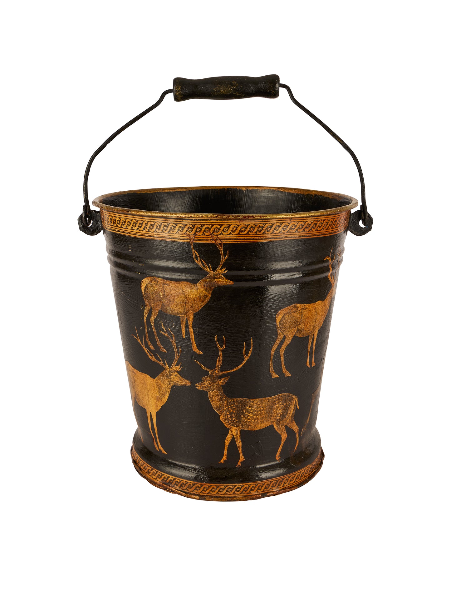 Vintage English Decoupage Black Deer Bucket Three Weston Table