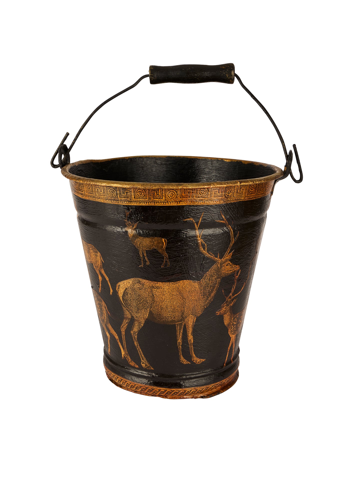 Vintage English Decoupage Black Deer Bucket Two Weston Table