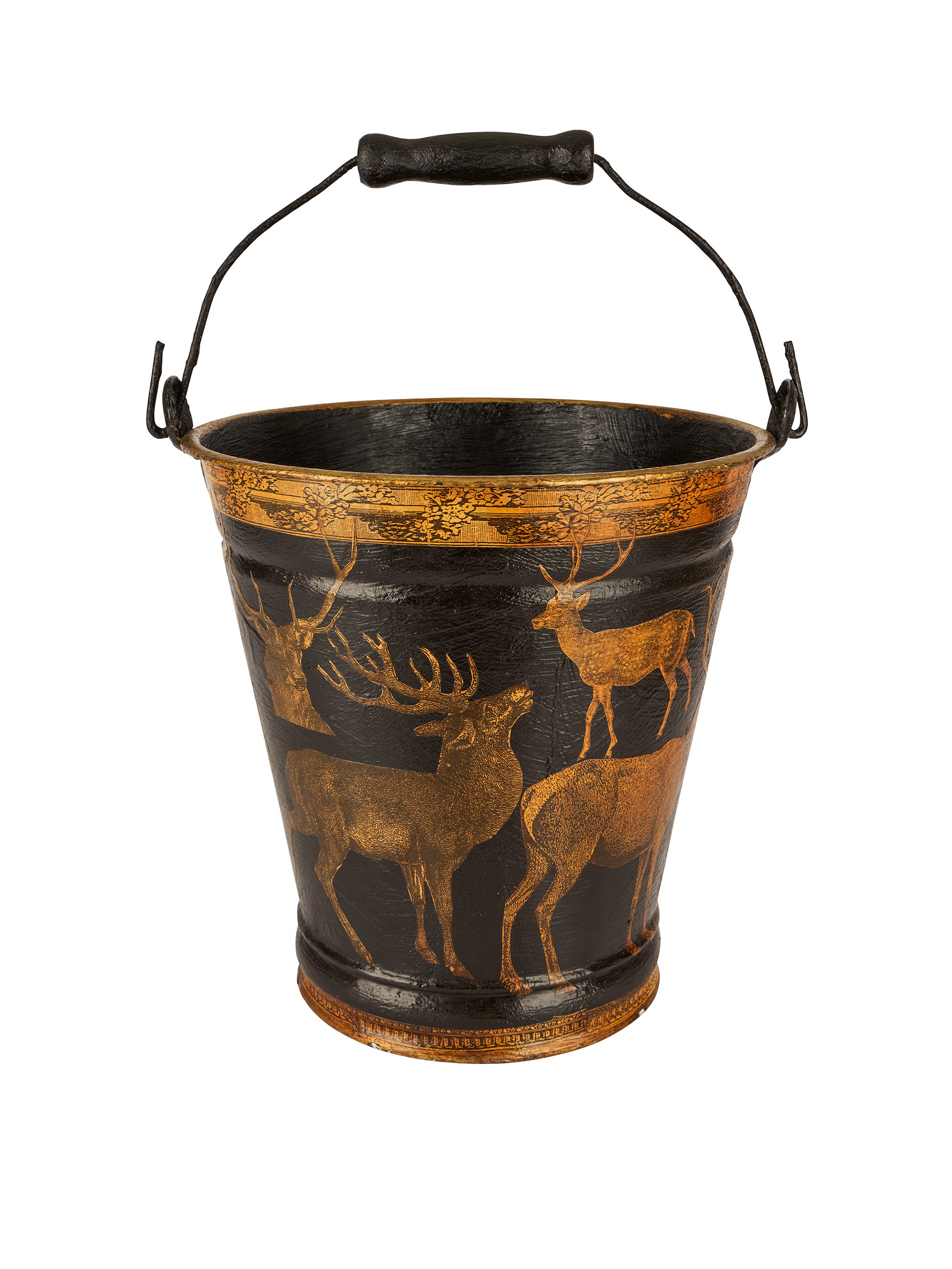 Vintage English Decoupage Black Deer Buckets Weston Table