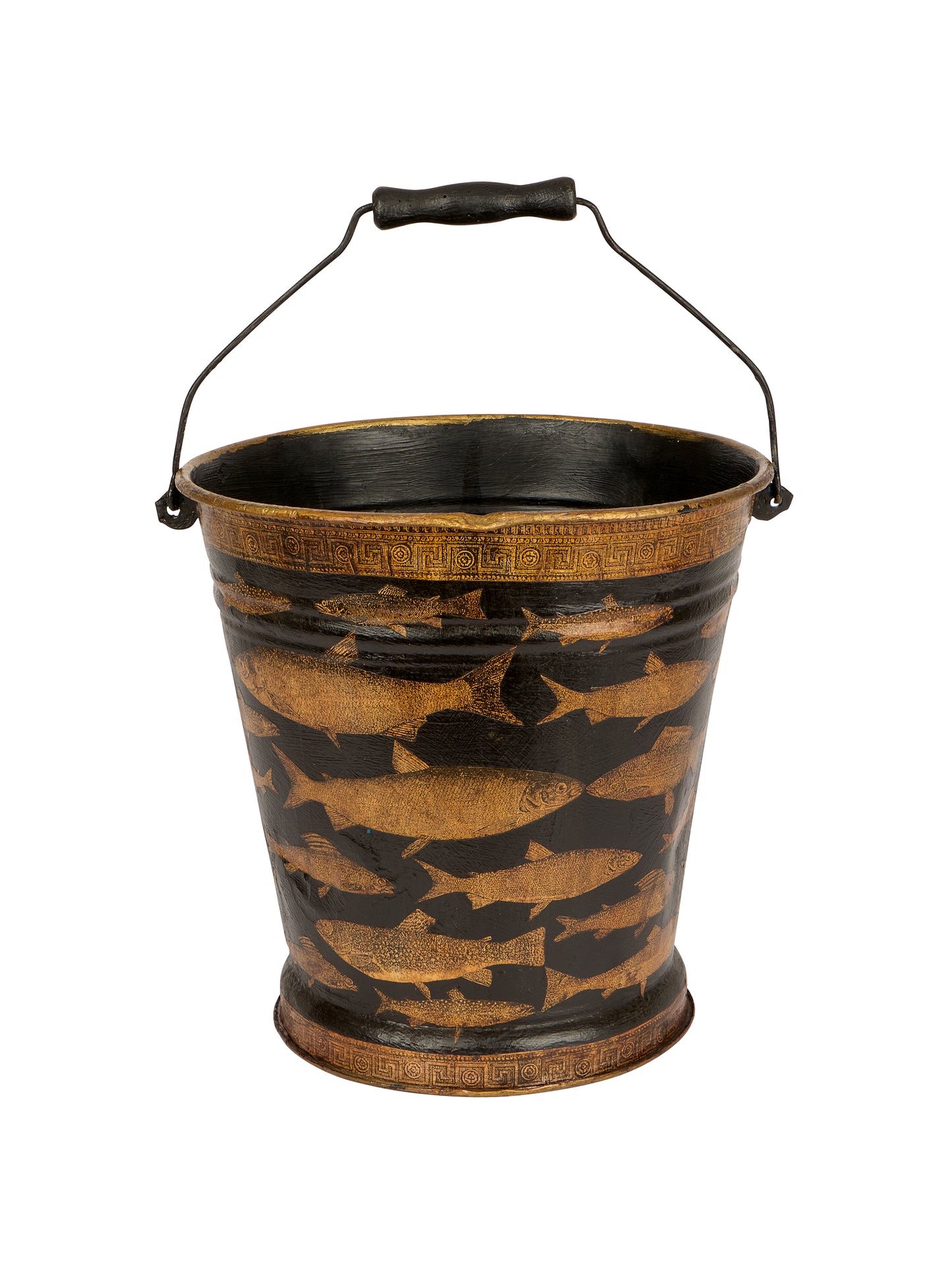 Vintage English Decoupage Black Trout Bucket Three Weston Table