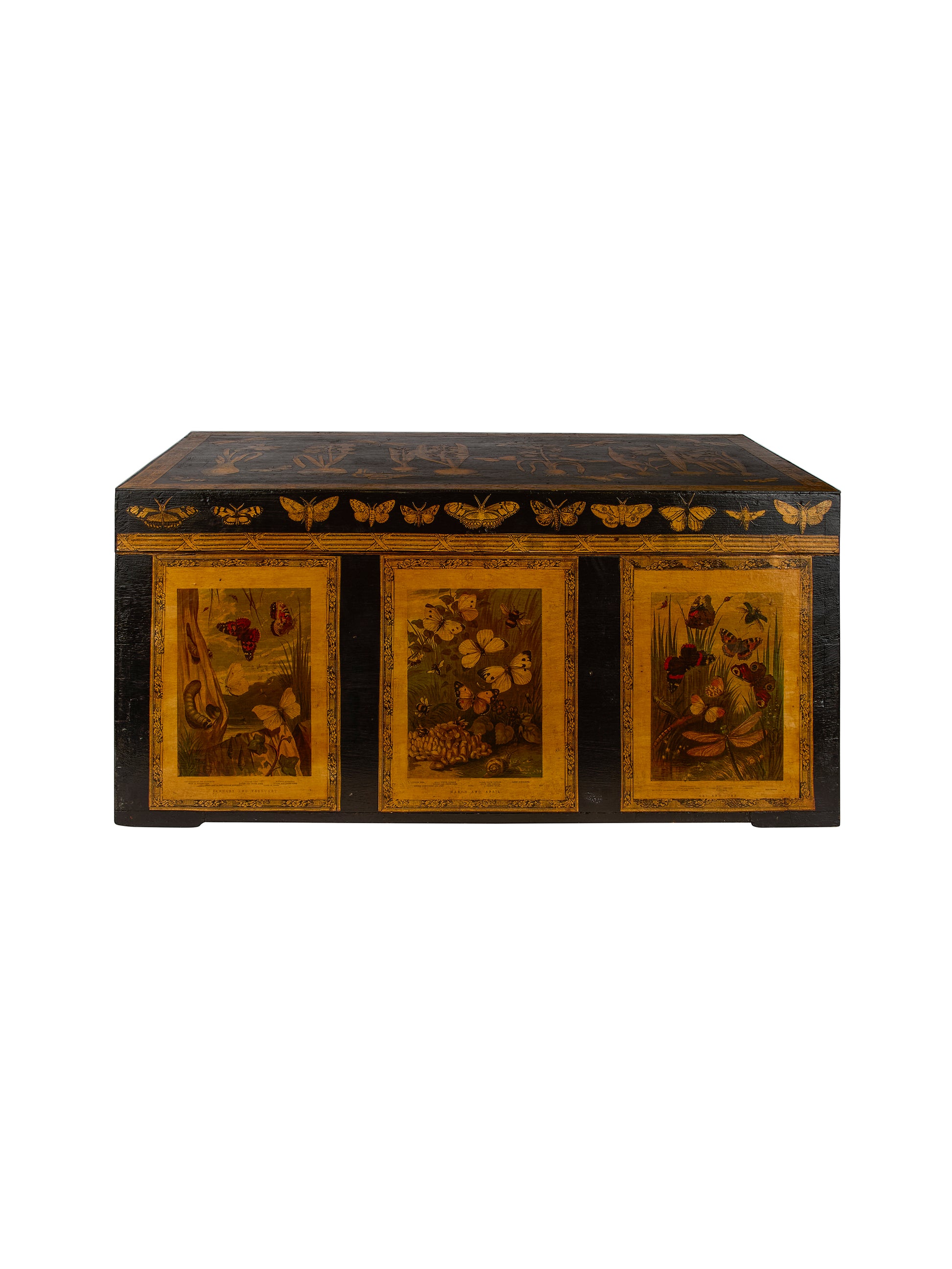 Vintage English Decoupage Butterfly Trunk Weston Table
