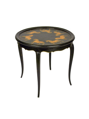  Vintage English Decoupage Equestrian Round Table Weston Table 