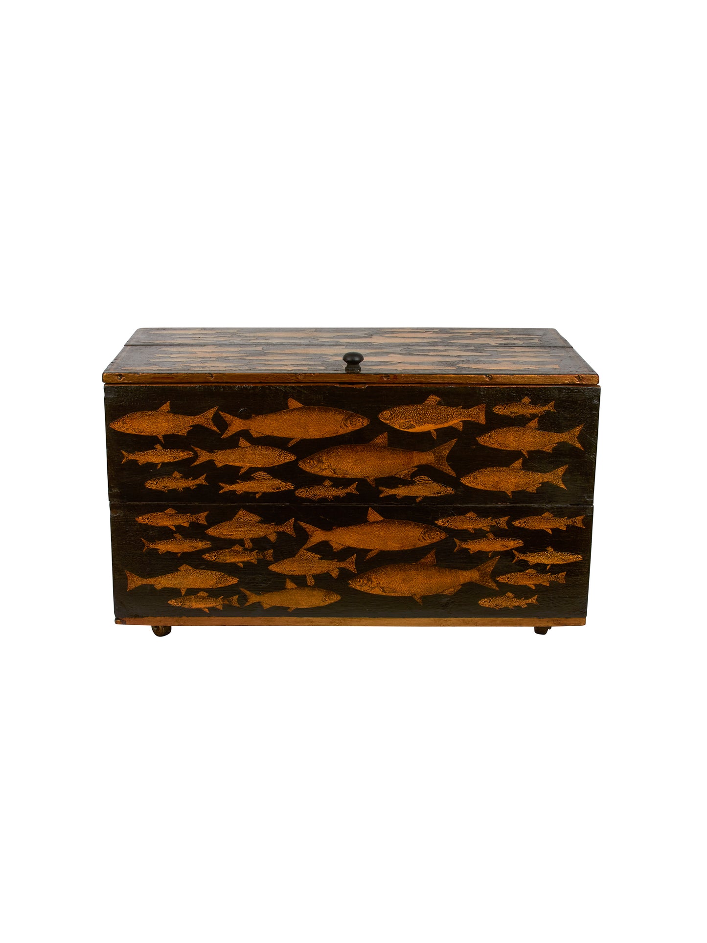 Vintage English Decoupage Fish Trunk Weston Table