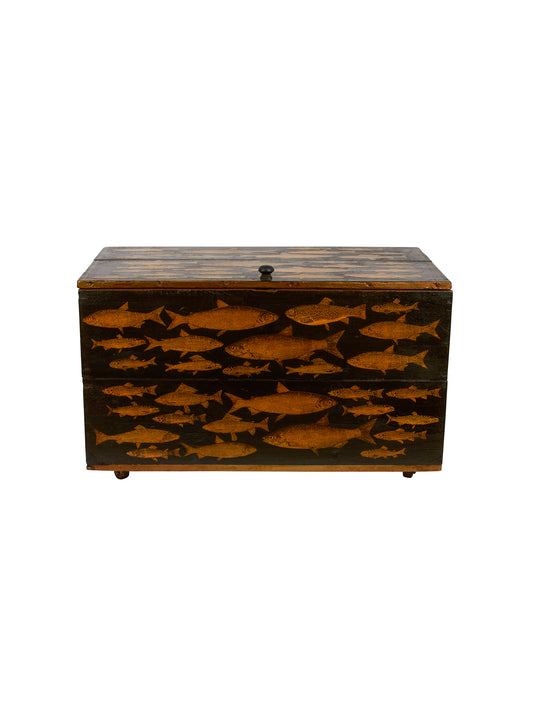 Vintage English Decoupage Fish Trunk Weston Table