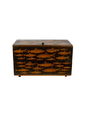  Vintage English Decoupage Fish Trunk Weston Table 