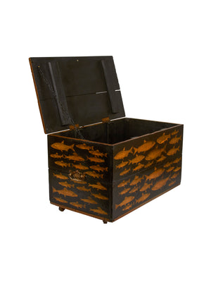  Vintage English Decoupage Fish Trunk Weston Table 