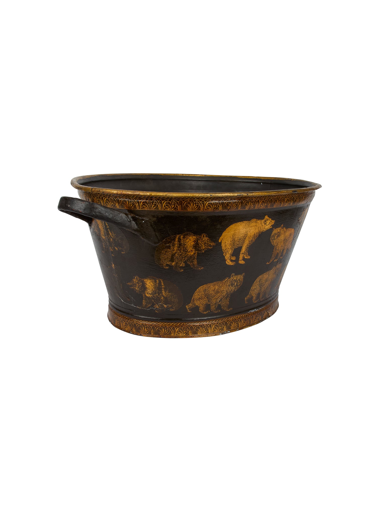 Vintage English Decoupaged Bear Oval Basin Weston Table