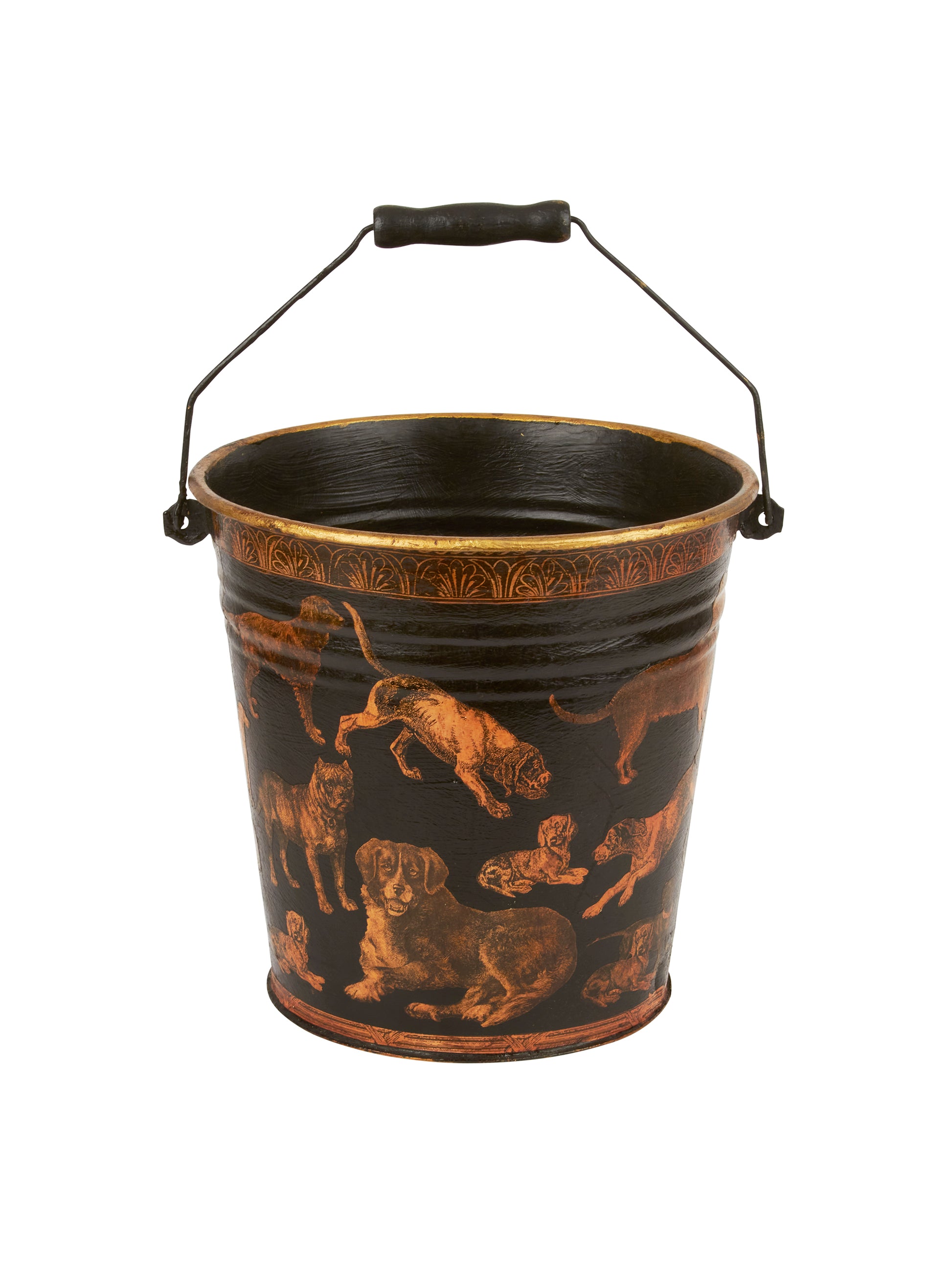 Vintage English Dog Decoupage Bucket Weston Table