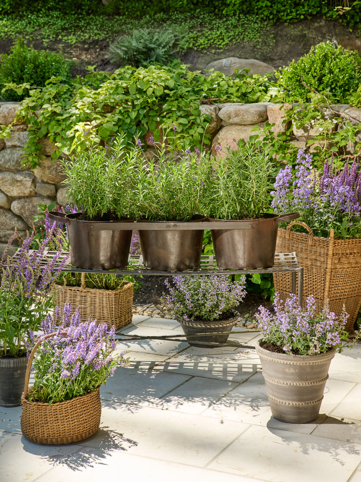 Vintage English Metal Connected Gardening Pots Weston Table