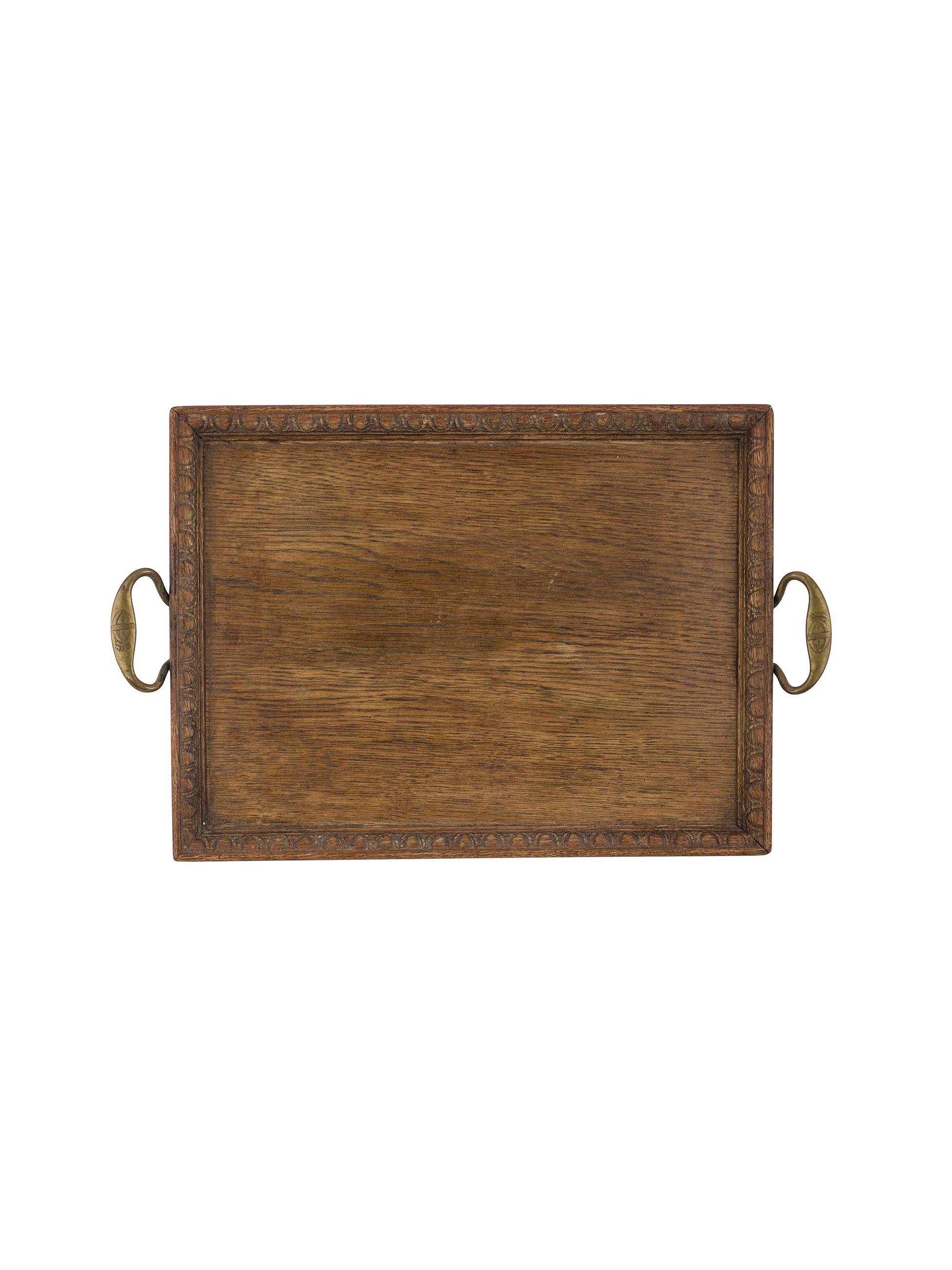 Vintage English Oak Wood Brass Handled Tray Weston Table