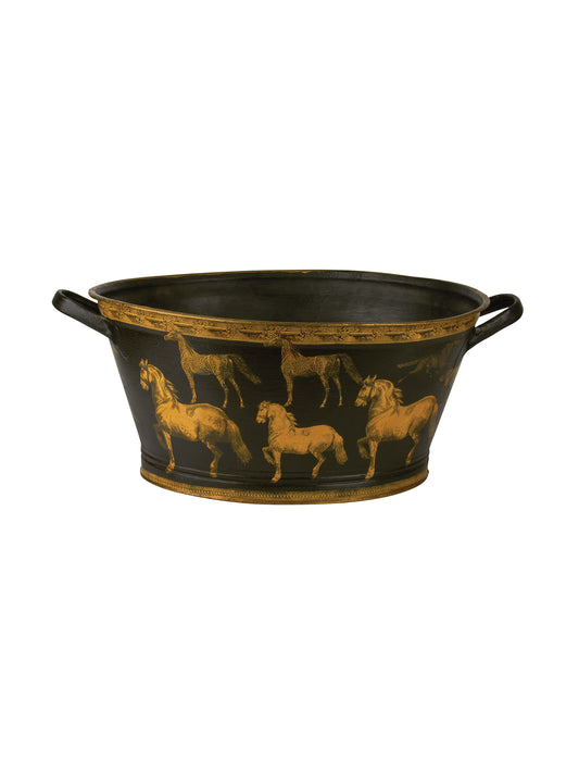 Vintage English Oval Basin with Decoupage Horse Weston Table