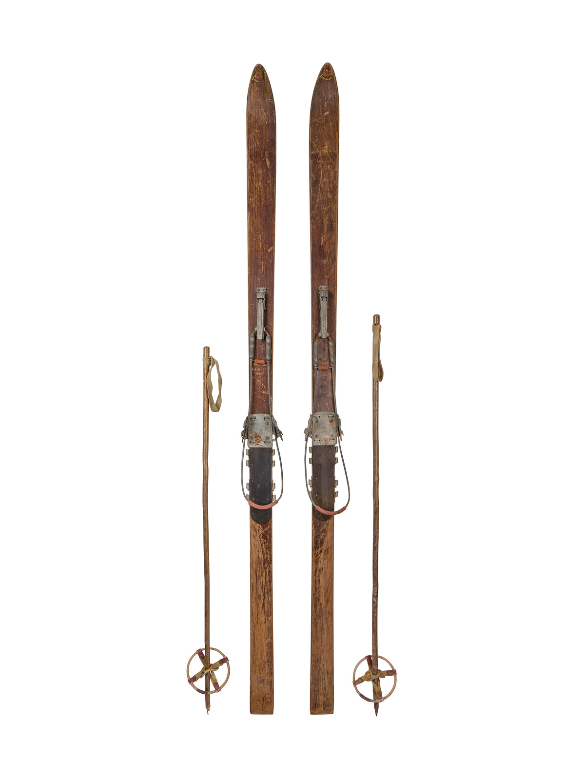 Vintage European Wooden Skis and Poles Four Weston Table