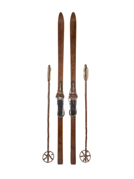 Vintage European Wooden Skis and Poles One Weston Table