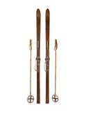 Vintage European Wooden Skis and Poles Six Weston Table