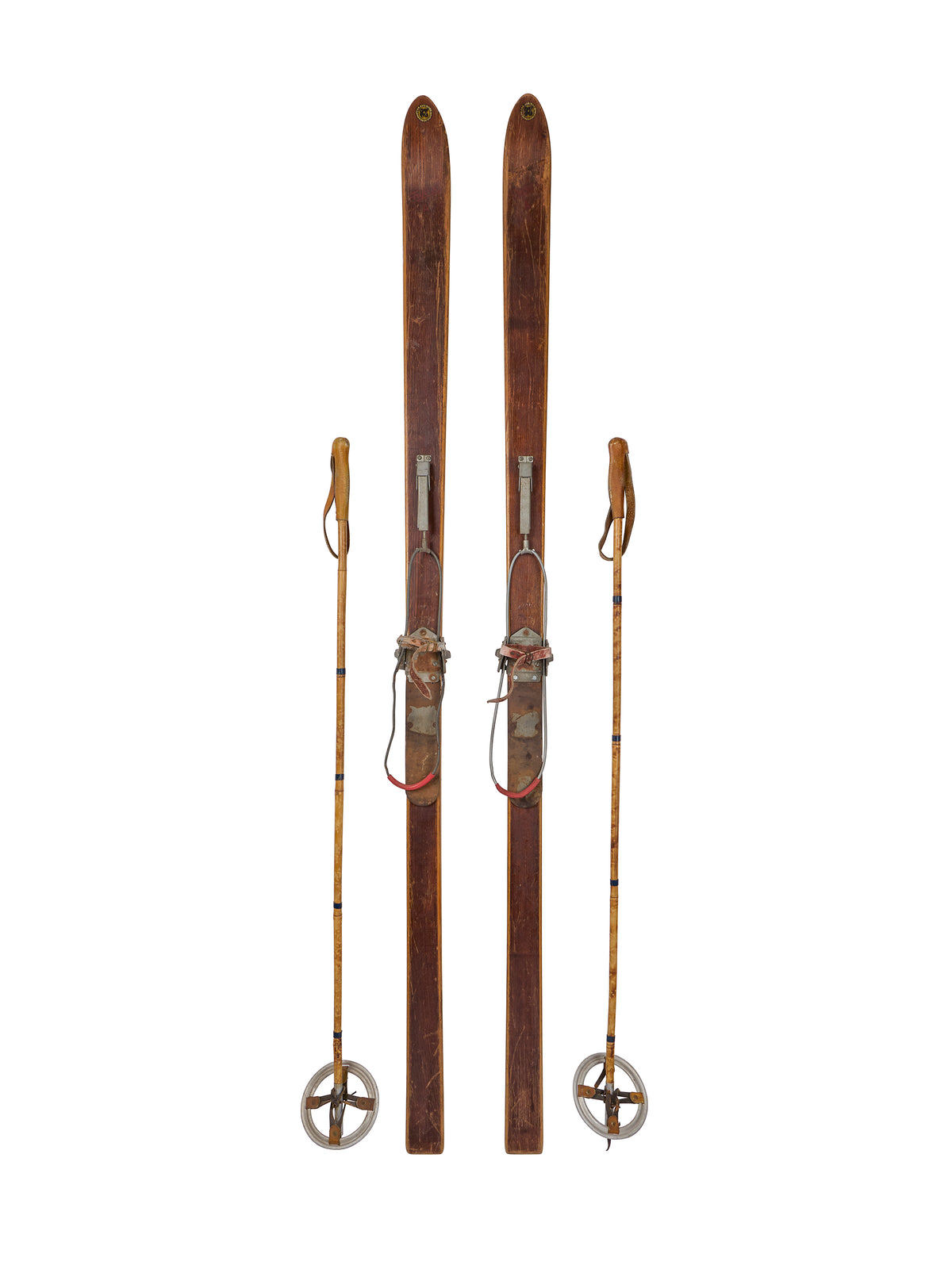 Vintage European Wooden Skis and Poles Six Weston Table