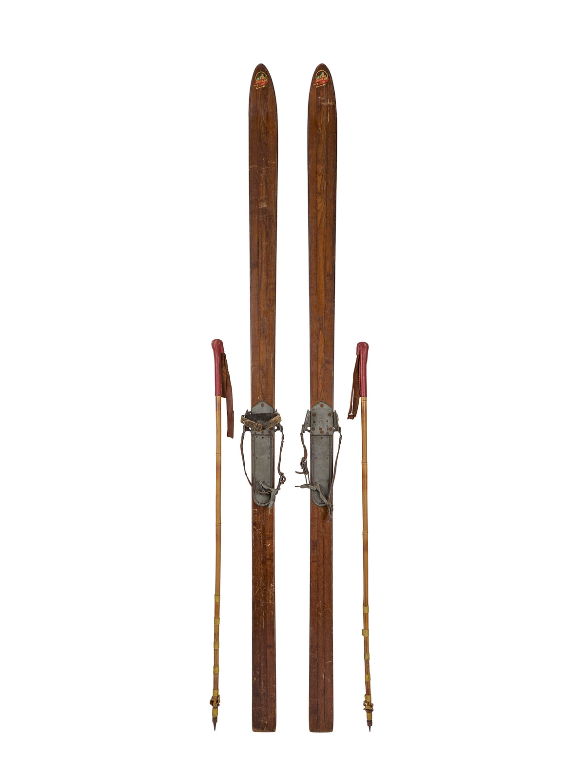 Vintage European Wooden Skis and Poles Three Weston Table