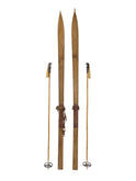 Vintage European Wooden Skis and Poles Two Weston Table