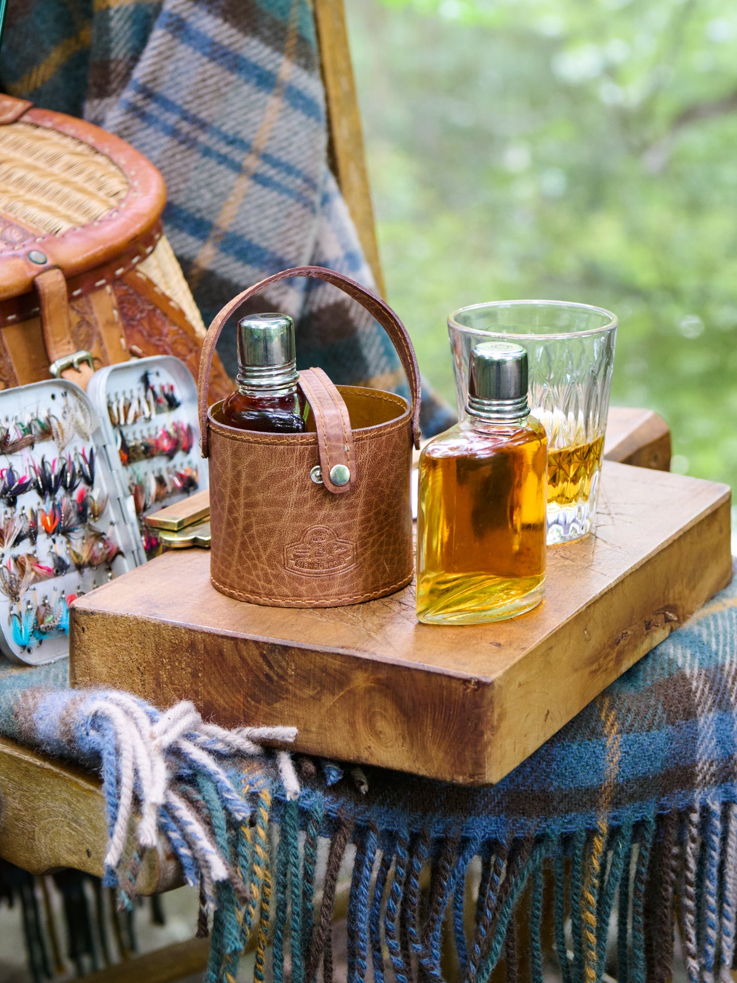 Vintage Flasks with Leather Carrying Case Weston Table