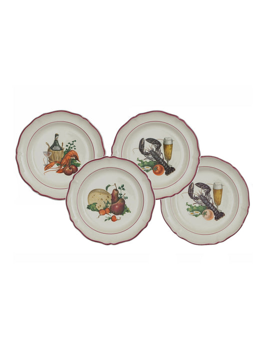 Vintage French Cranberry Trimmed Canape Plates