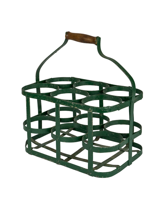 Vintage French Green Painted Round Bottle Caddy Weston Table