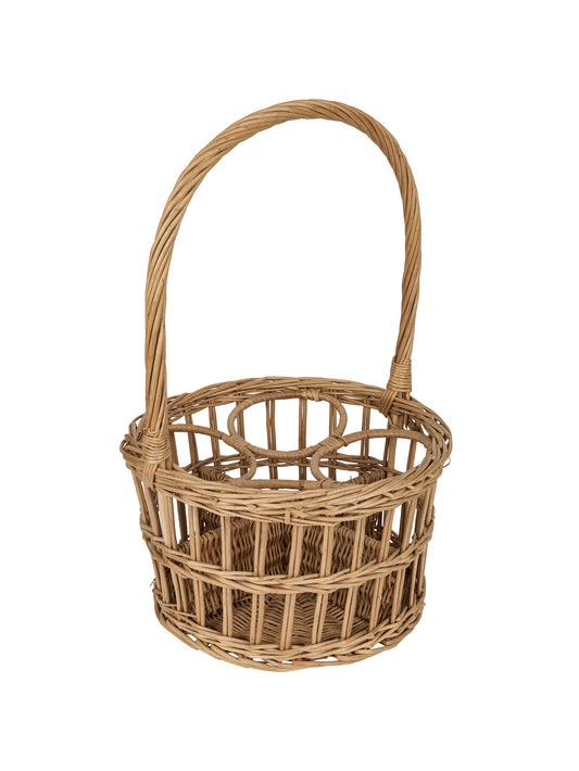 Vintage French Round Wicker Wine Bottle Carrier