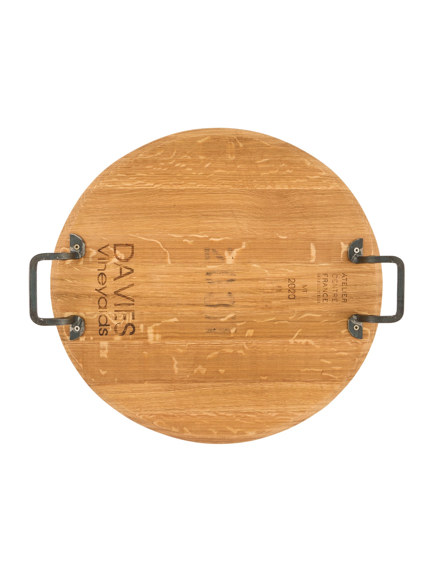 Vintage French Wine Barrel Platter with Wrought Iron Handles