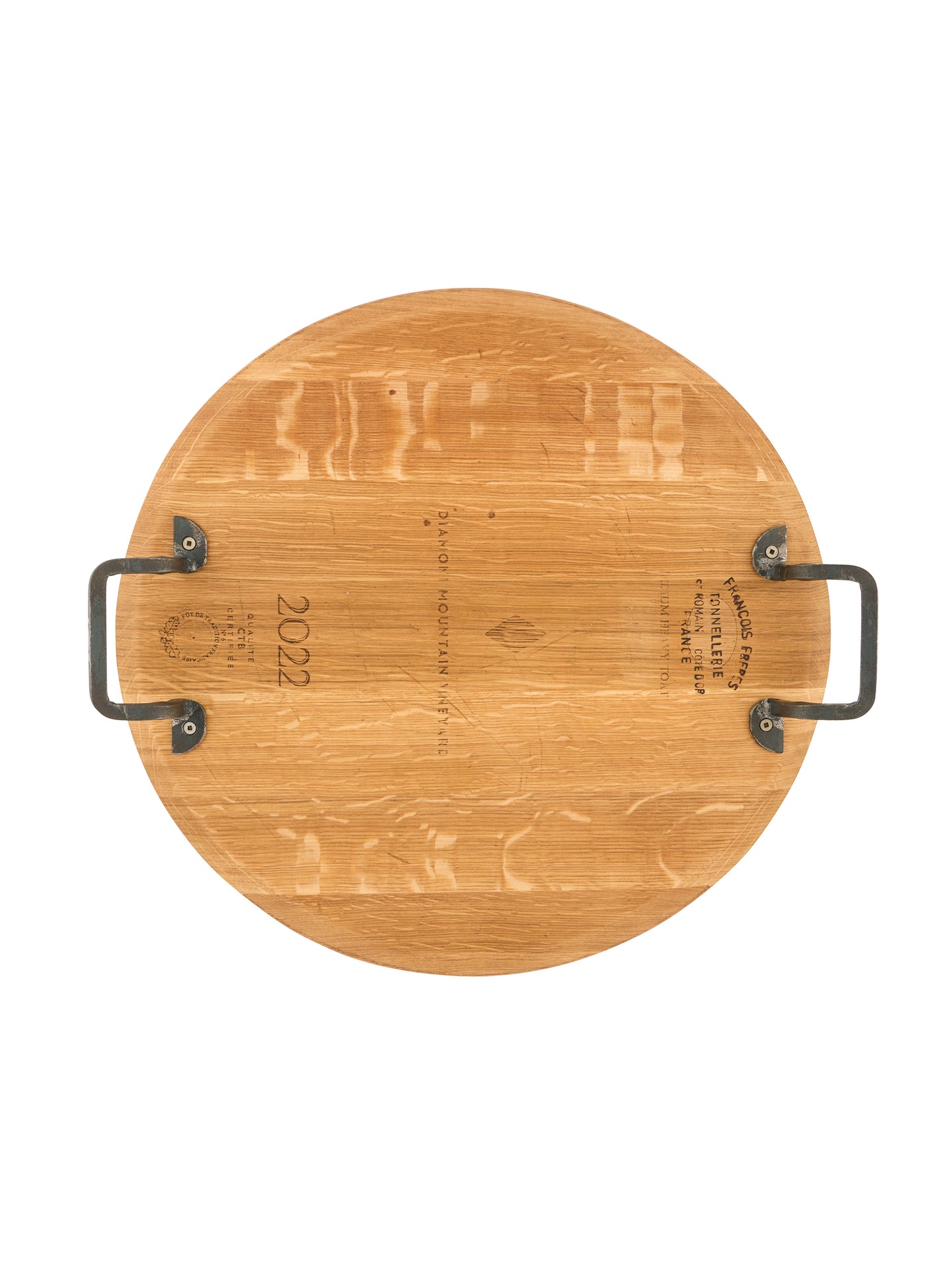 Vintage French Wine Barrel Platter with Wrought Iron Handles