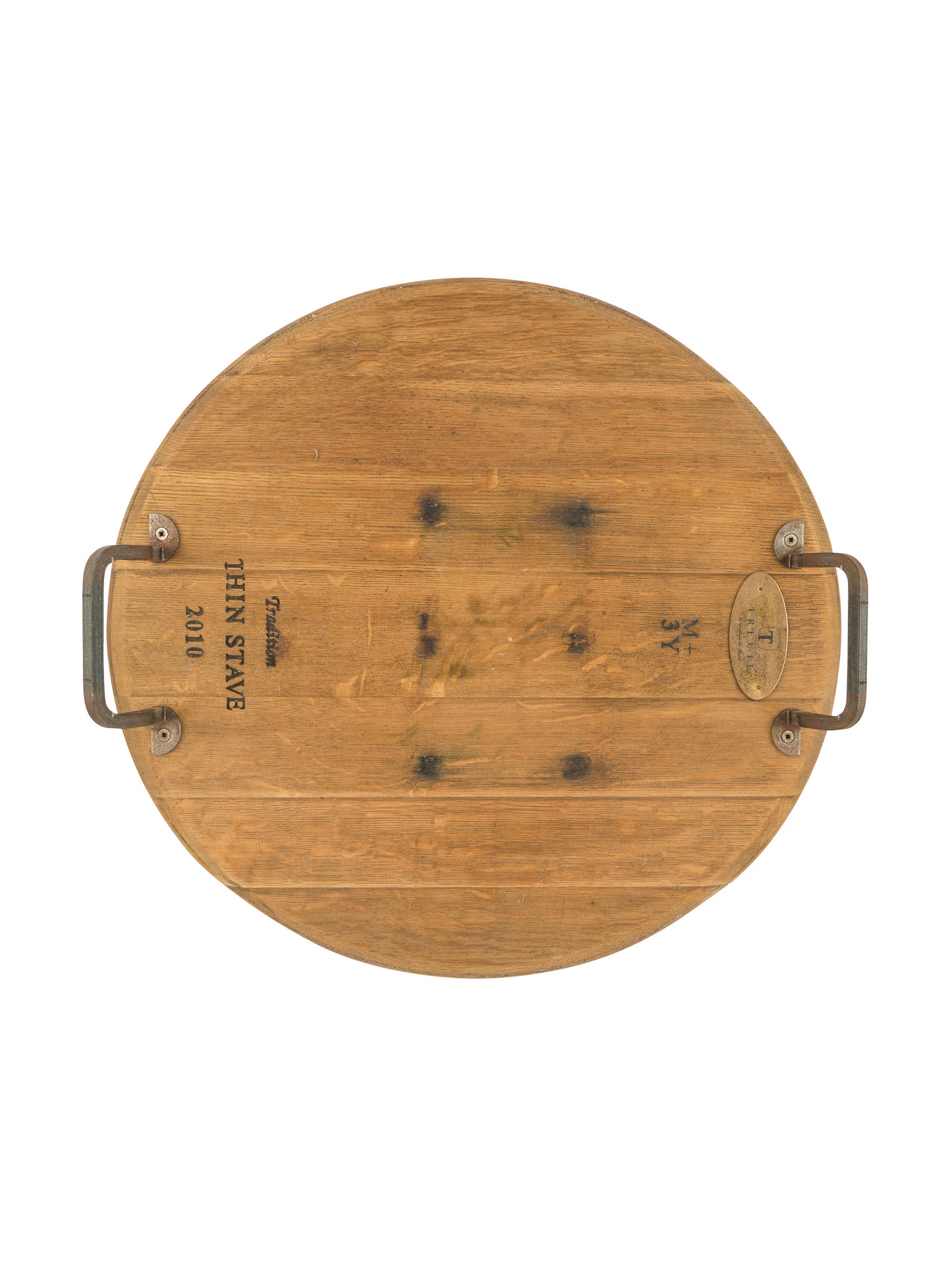 Vintage French Wine Barrel Platter with Wrought Iron Handles Six Weston Table