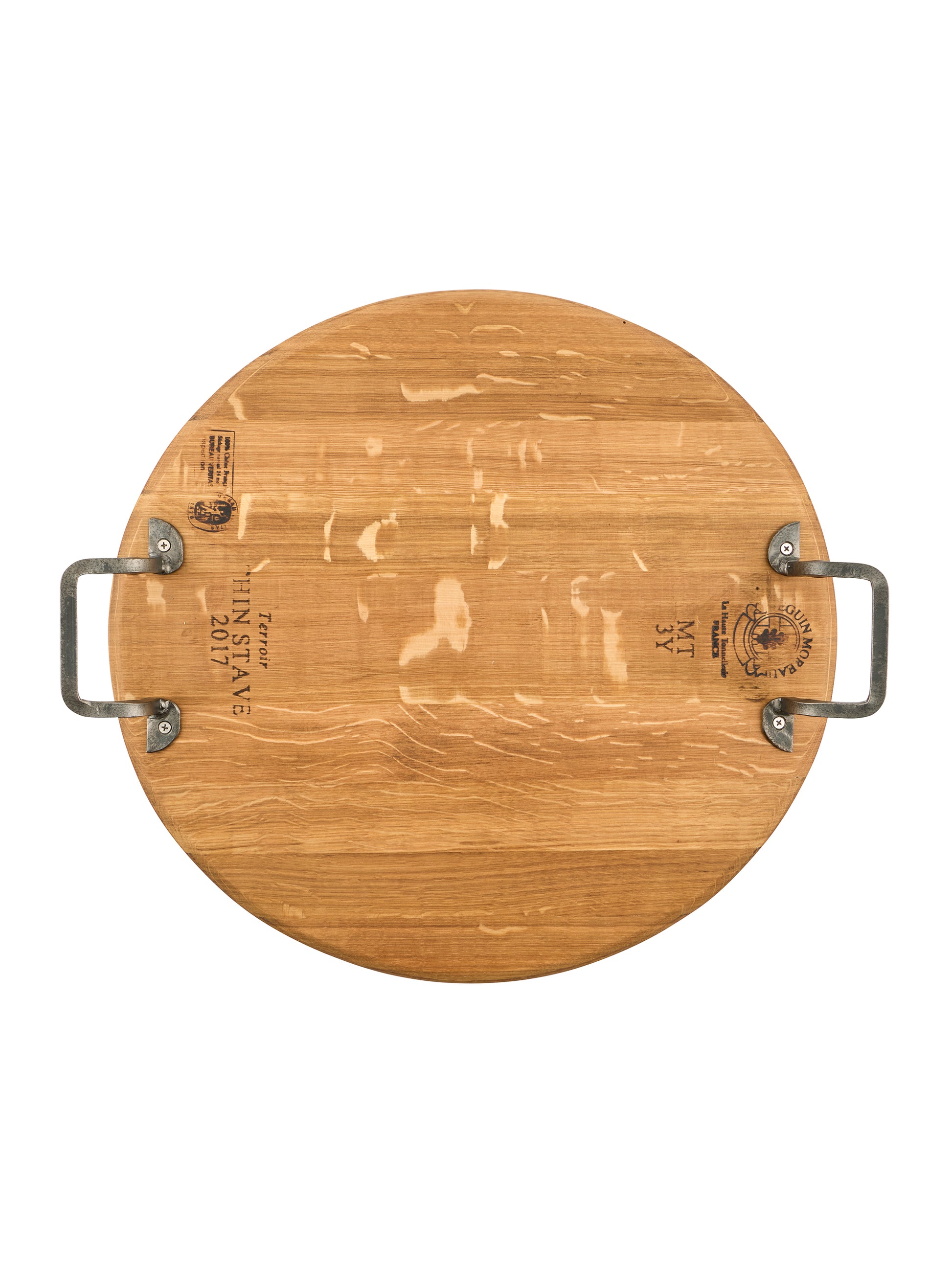 Vintage French Wine Barrel Platter with Wrought Iron Handles Three Weston Table