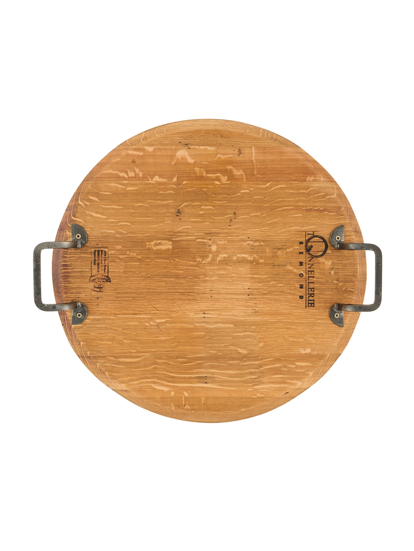 Vintage French Wine Barrel Platter with Wrought Iron Handles Two Weston Table