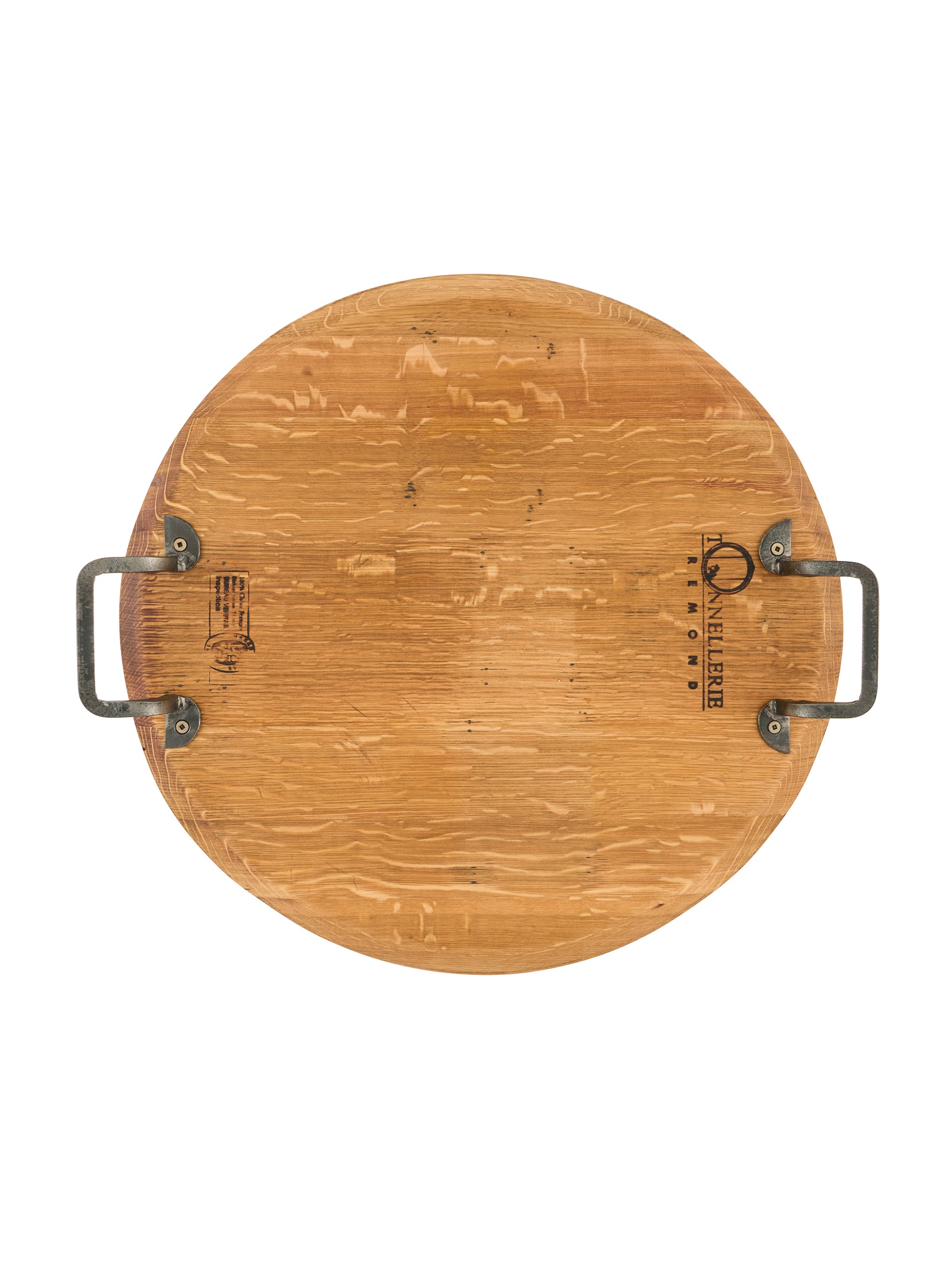 Vintage French Wine Barrel Platter with Wrought Iron Handles Two Weston Table