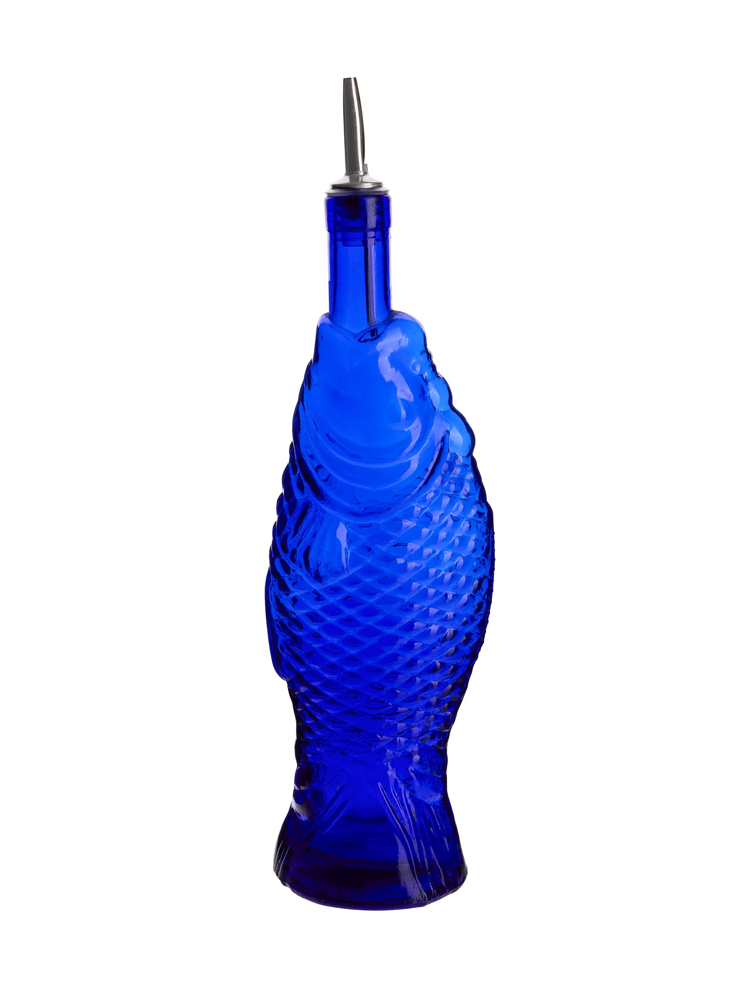 Vintage Glass Fish Bottle Cobalt Weston Table