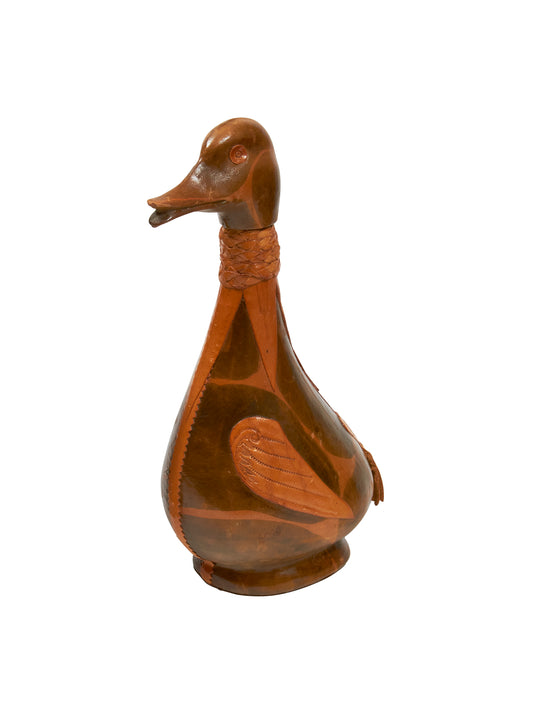 Vintage Italian Hand Tooled Leather Duck Decanter Weston Table