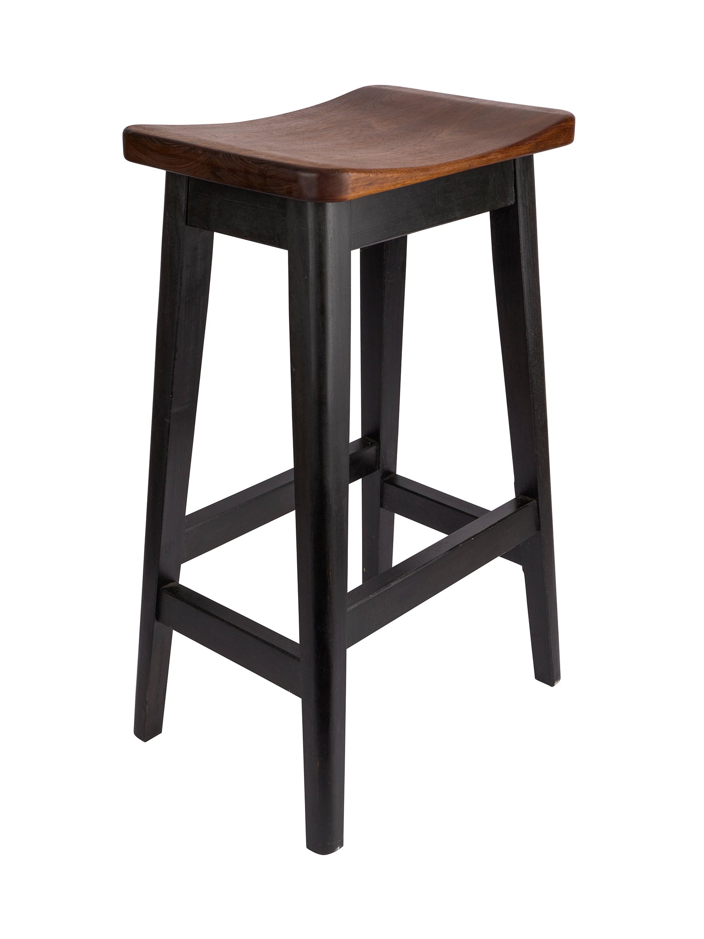Vintage Handcrafted Cherry and Black Painted Bar Stool