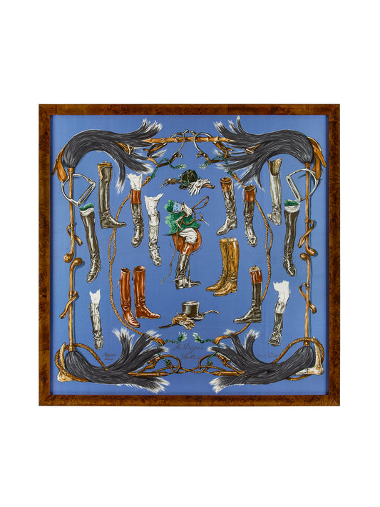 Vintage Hermes Apropos de Bottes Silk Scarf Framed Art Weston Table