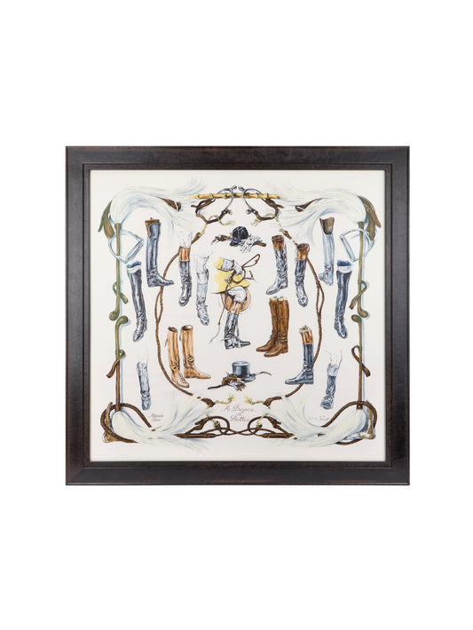 Vintage Hermes Apropos de Bottes Silk Scarf Framed Art Weston Table