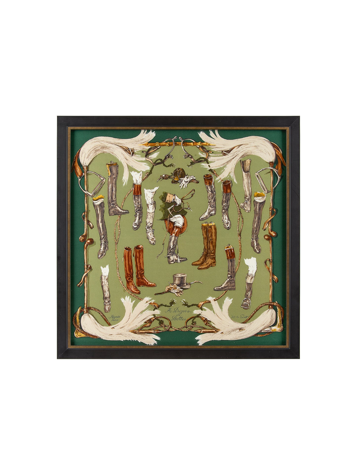 Vintage Hermes Apropos de Bottes Small Silk Scarf Framed Art Weston Table