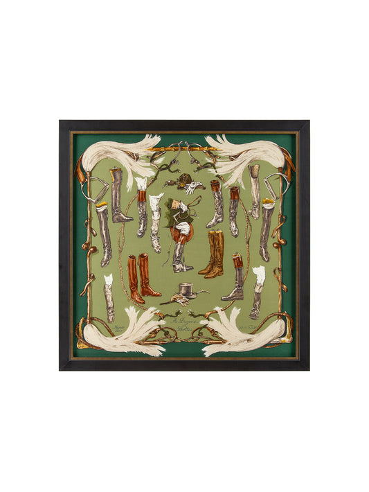Vintage Hermes Apropos de Bottes Small Silk Scarf Framed Art Weston Table