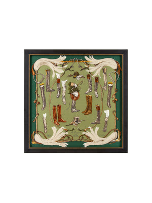  Vintage Hermes Apropos de Bottes Small Silk Scarf Framed Art Weston Table 