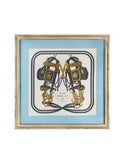 Vintage Hermes Brides de Gala Silk Light Blue Scarf Framed Art Weston Table