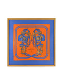 Vintage Hermes Brides de Gala Silk Scarf Framed Art Violet Blue and Orange Weston Table