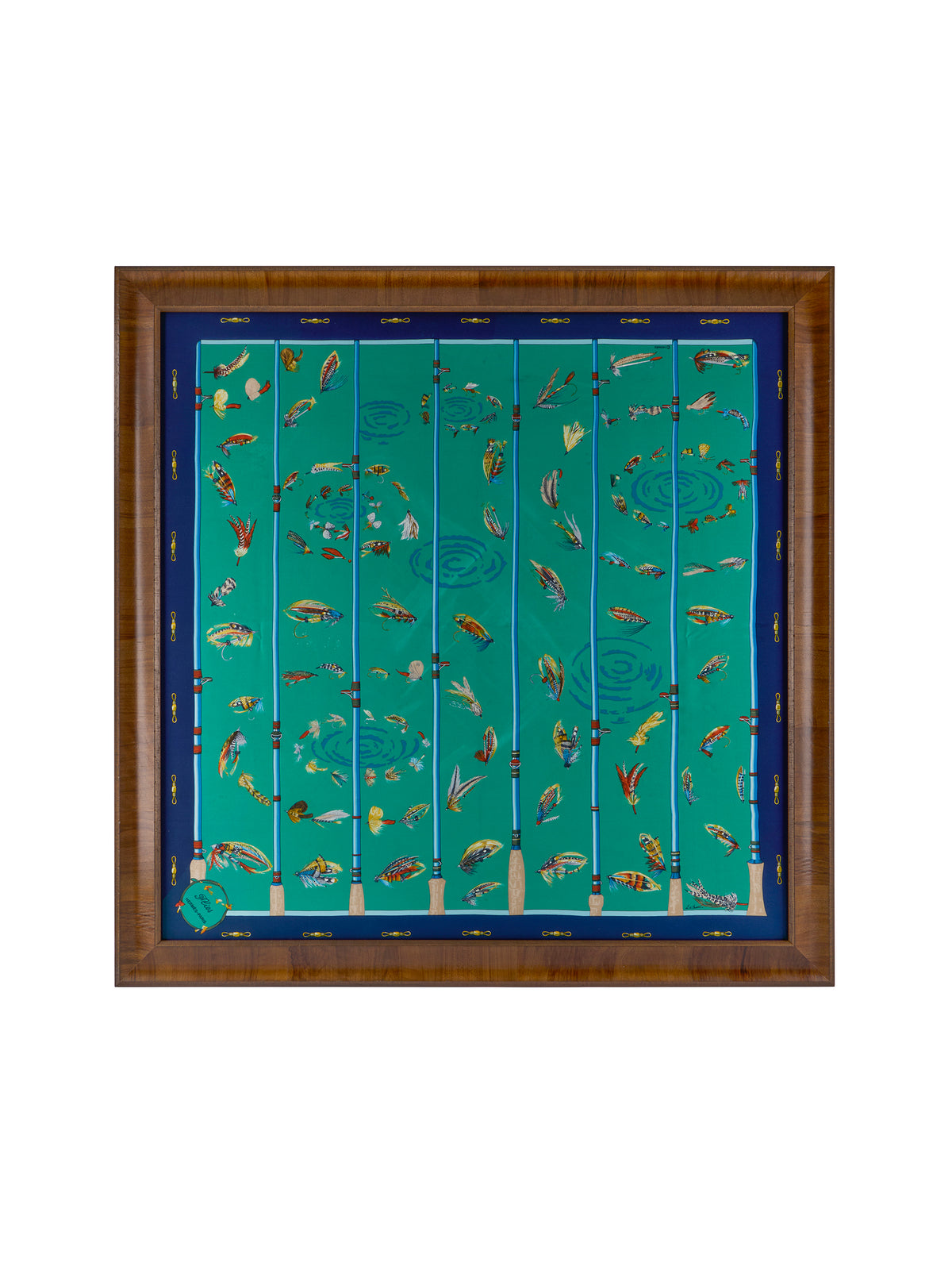 Vintage Hermes Flies Silk Scarf Framed Art Weston Table