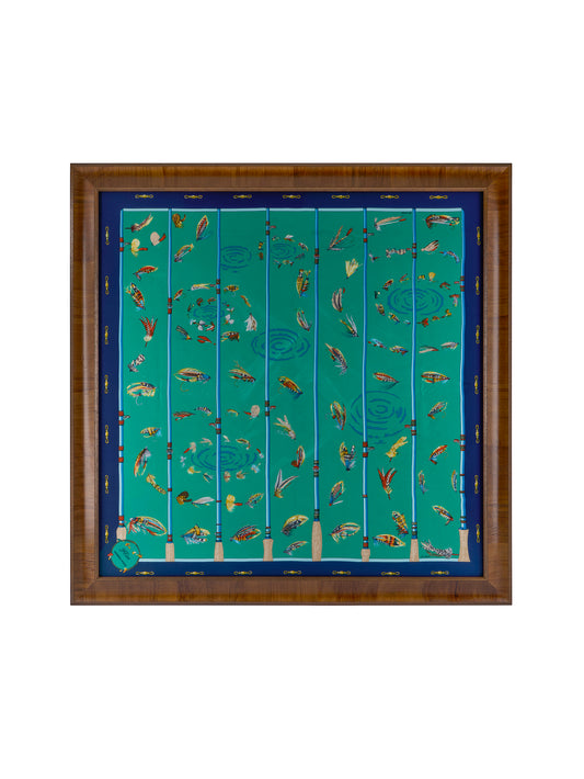 Vintage Hermes Flies Silk Scarf Framed Art Weston Table