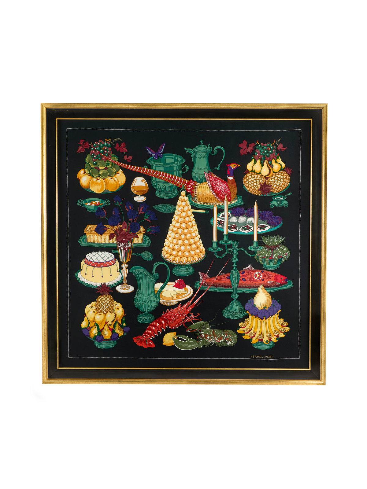 Vintage Hermes Gastronomie Silk Scarf Framed Art Weston Table