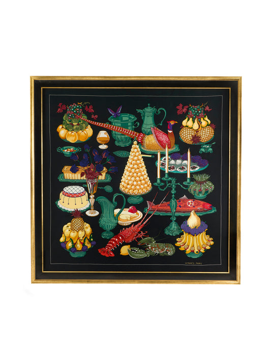 Vintage Hermes Gastronomie Silk Scarf Framed Art Weston Table