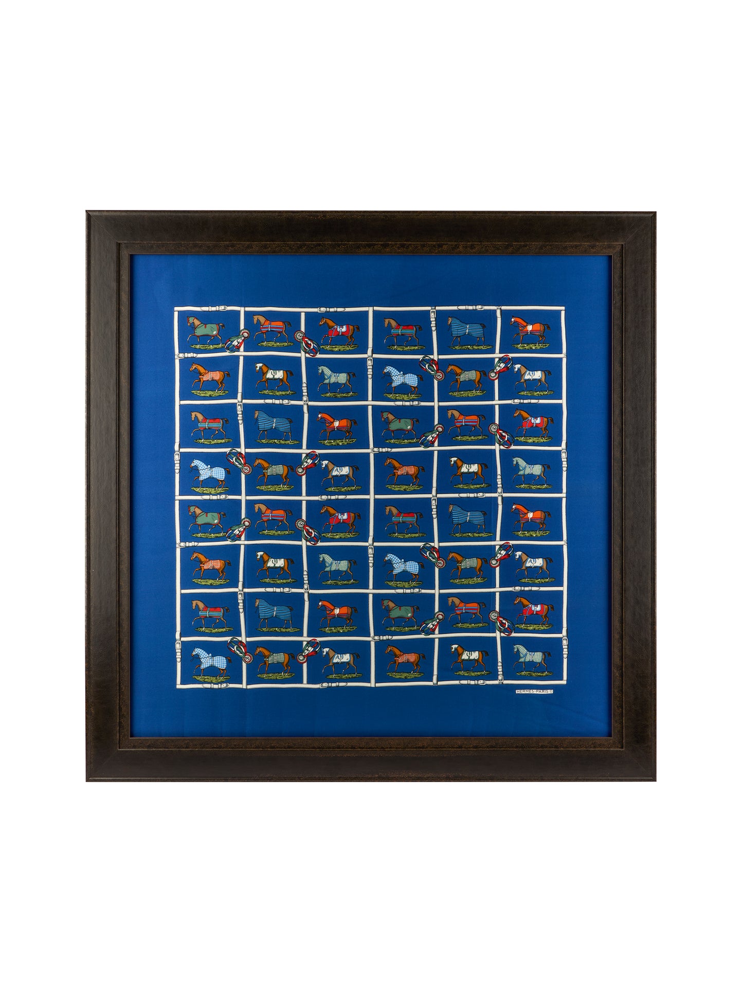 Vintage Hermes Horses in the Paddock Large Silk Scarf Framed Art Weston Table